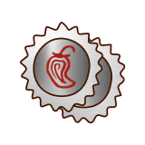 A line drawing of two Chipotle Rewards medallions stacked on top of each other.
